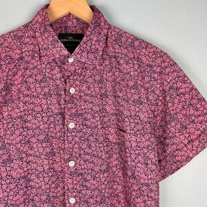 Rodd & Gunn Men's Small Pink Blue Floral Short Sleeve Button Up Shirt Sports Fit